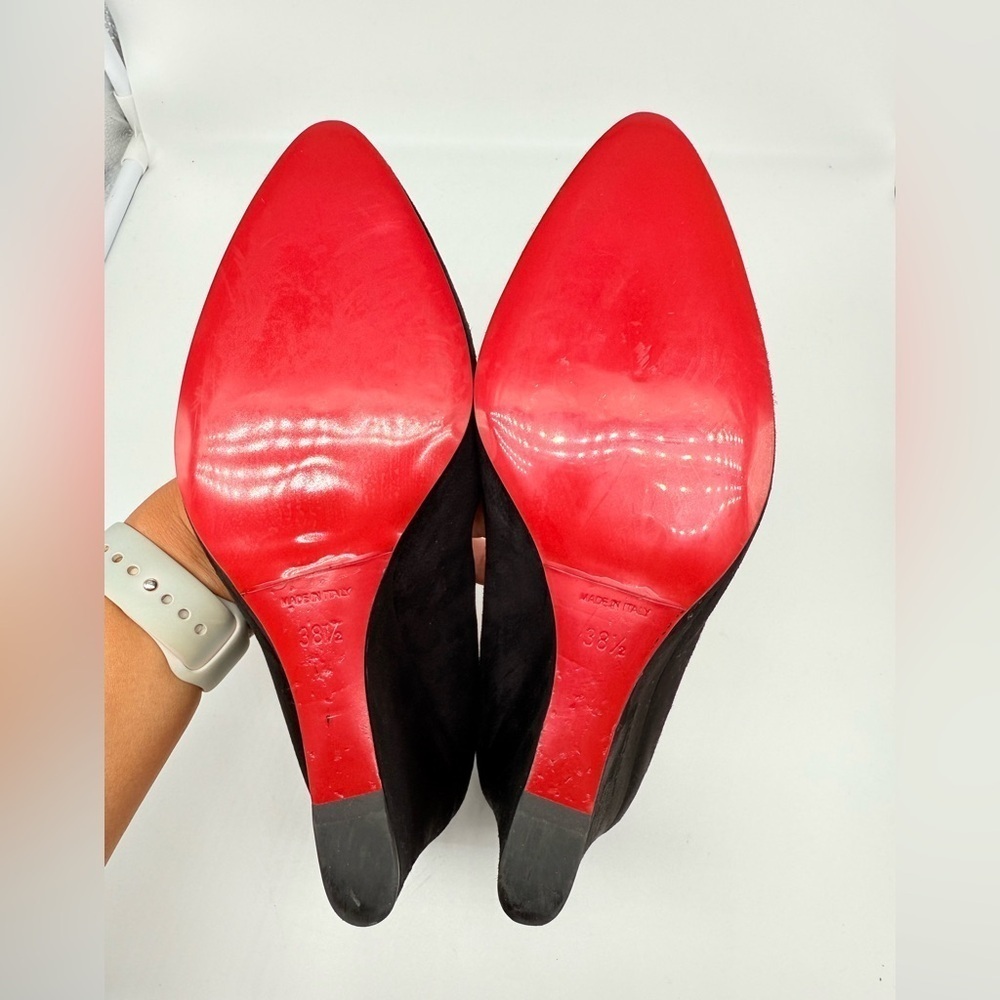 Christian Louboutin Black Suede Leather Tanja scalloped Wedge Pumps EU 38.5 - Picture 6 of 6